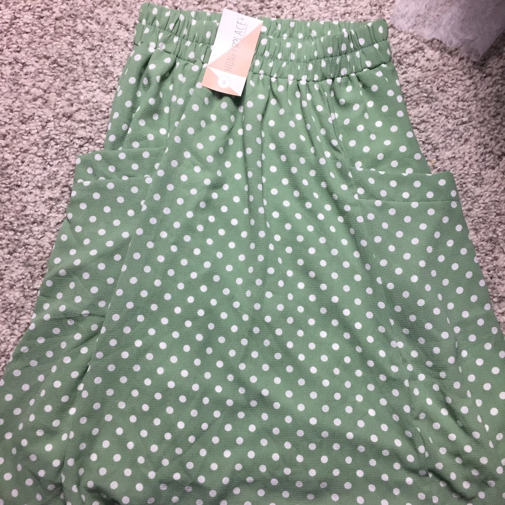 Honey & lace green & white polka dot circle skirt